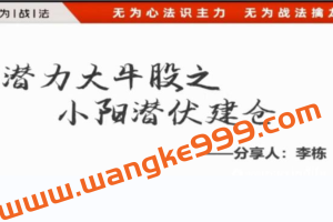 【无为教育】李栋《潜力大牛股之小阳潜伏建仓》股票讲座