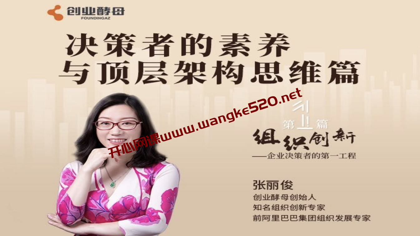 组织创新模块一·职业素养与顶层架构设计：创业酵母张丽俊主讲，决策者的素养与顶层架构思维篇插图
