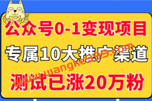 《公众号从0-1变现项目》公众号专属10大推广渠道，测试已涨20万粉！