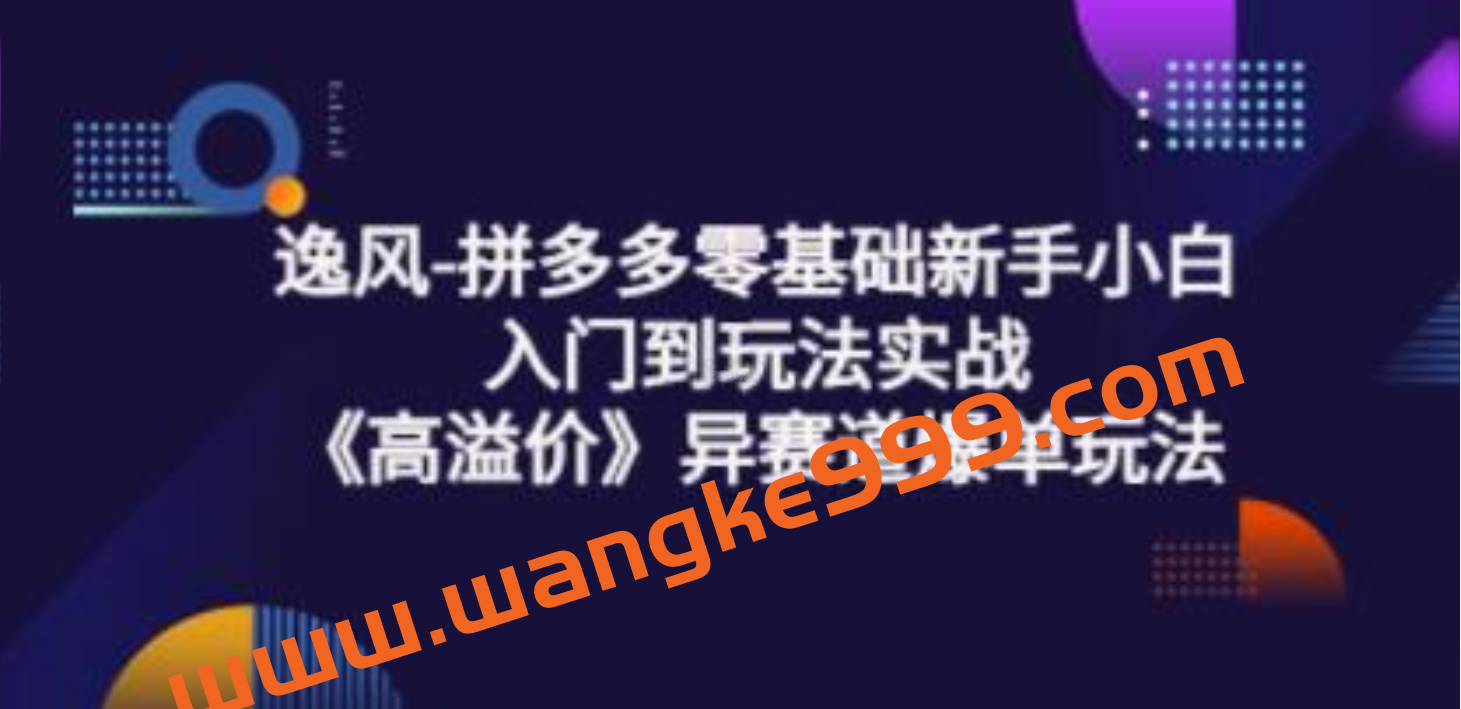 逸风《拼多多高溢价冷启动》异赛道爆单玩法实操课插图