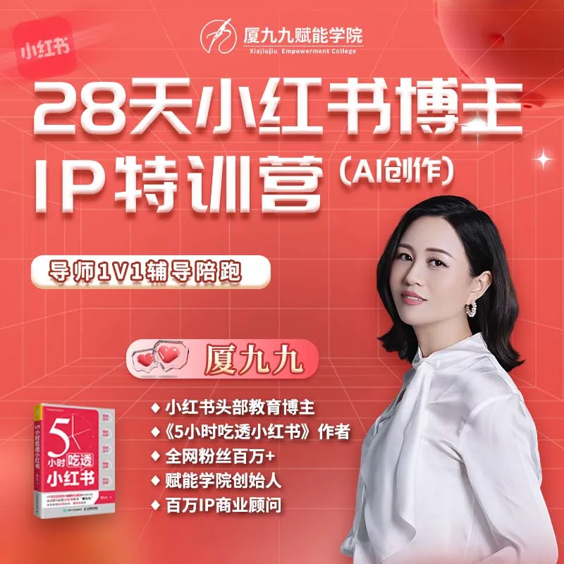 厦九九·28天小红书博主IP训练营第9期,掌握小红书顶层逻辑,做爆款,涨粉变现