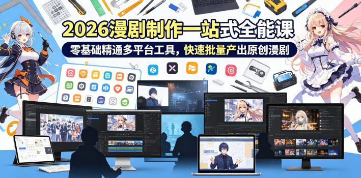 2026 AI漫剧制作一站式全能课，零基础精通多平台工具，快速批量产出原创漫剧插图